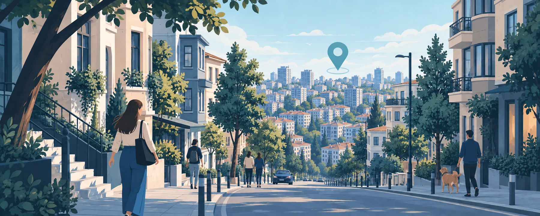 Şişli’de fizyoterapist aramayı temsil eden kent illüstrasyonu
